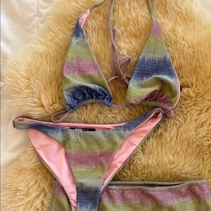 Beach Riot Pink and Green Bikini Set Vibrant Swimwear